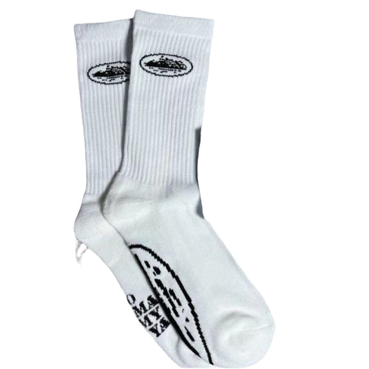 Alcatraz Logo Crew Socks – White